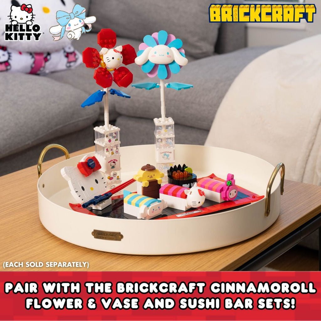 Brickcraft Cinnamoroll Flower & Vase (122 plastic pcs) – Sanrio Building Kit, Floral Décor & Modular Bouquet for Cute Home Display for Him or Her