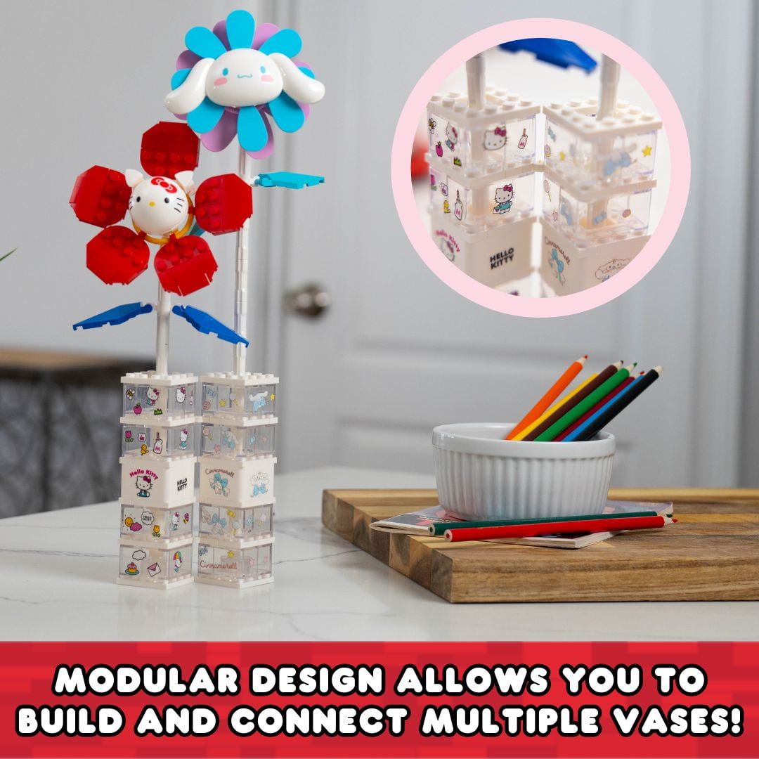 Brickcraft Cinnamoroll Flower & Vase (122 plastic pcs) – Sanrio Building Kit, Floral Décor & Modular Bouquet for Cute Home Display for Him or Her