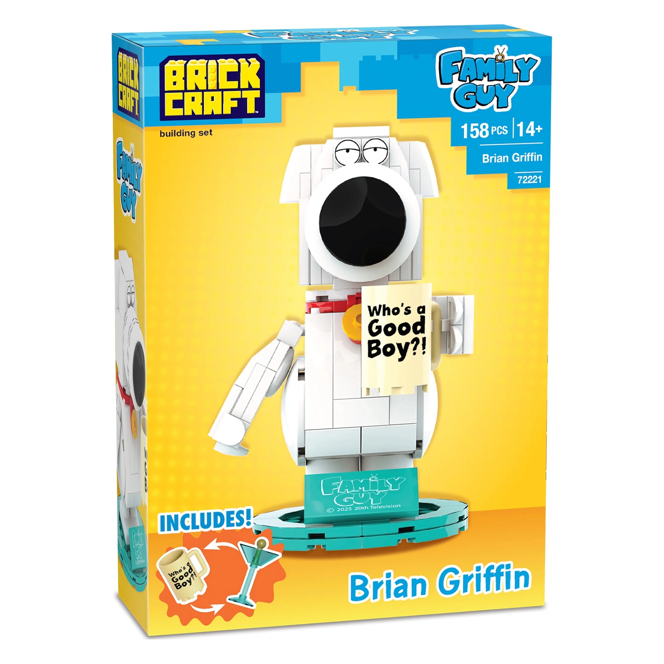 Brickcraft Family Guy Brian Griffin Building Kit (158-Piece Set), Buildable Figure with Mug & Cocktail Glass, TV Collectible Gift for Fans Ages 14+