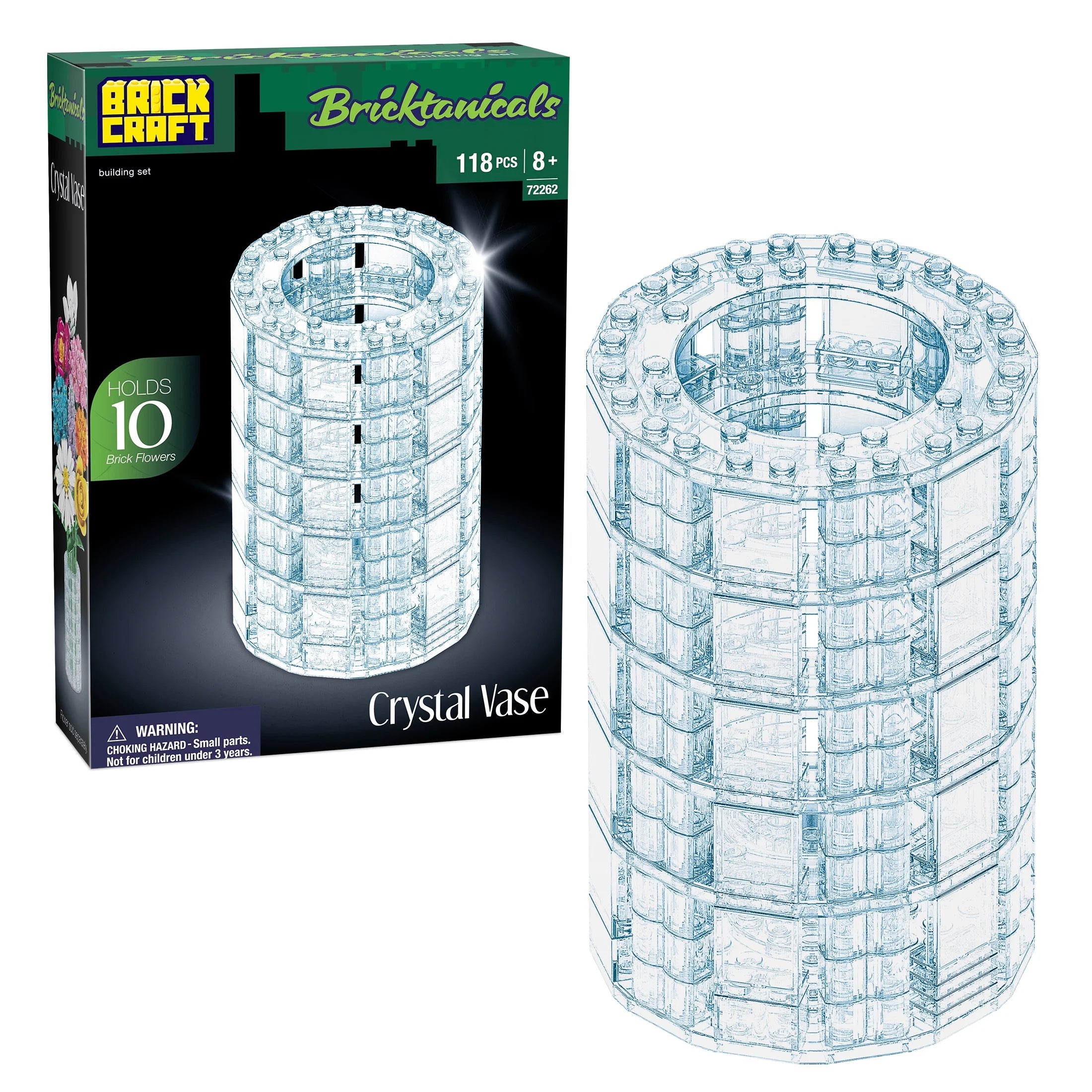 Brickcraft Crystal Vase Building Kit (118-Piece Set), Bricktanicals Collection, Clear Display Vase for Brick Flowers
