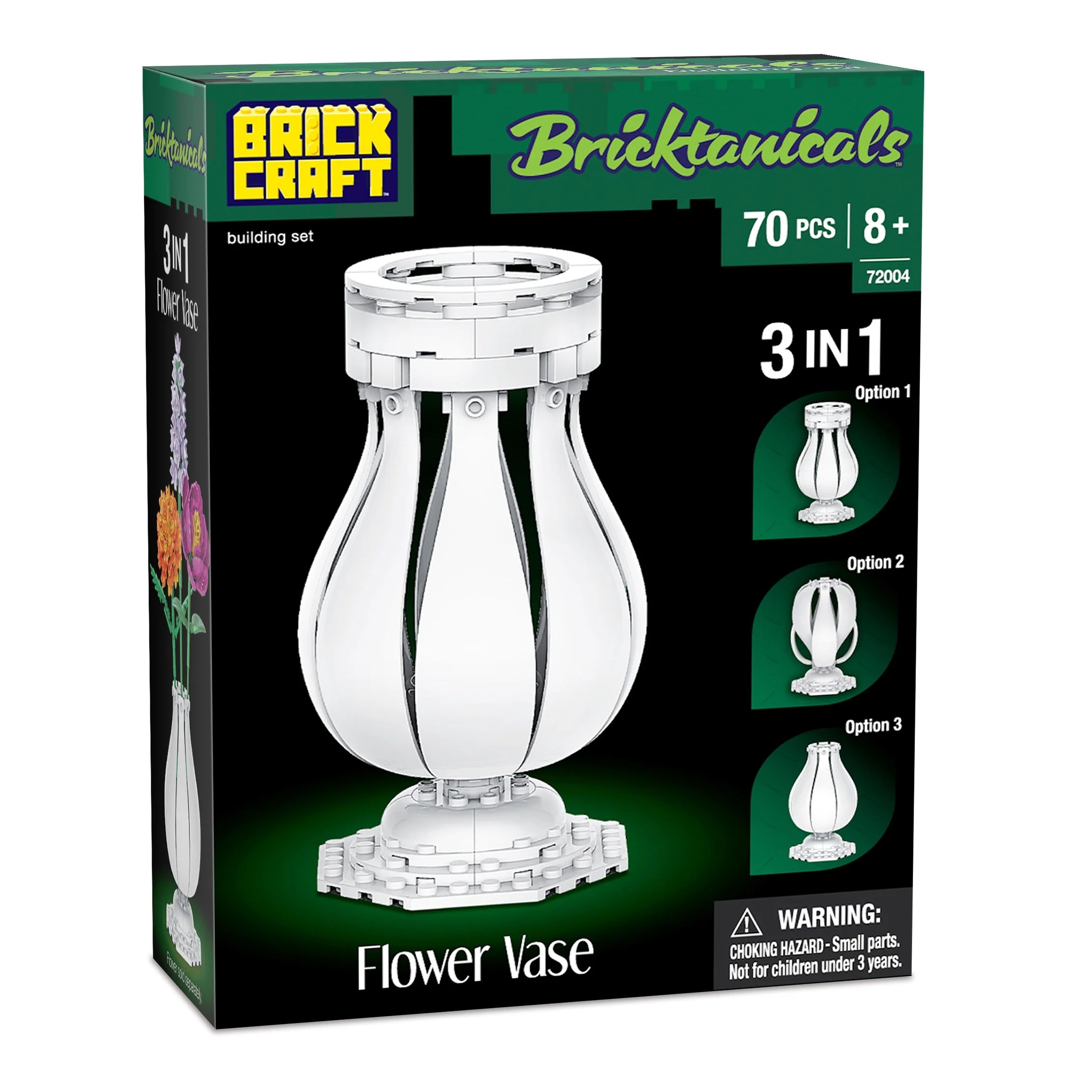 Brickcraft Bricktanicals Vase 3 In 1 Building Kit (70-Piece Set), Nostalgic Floral Décor Display