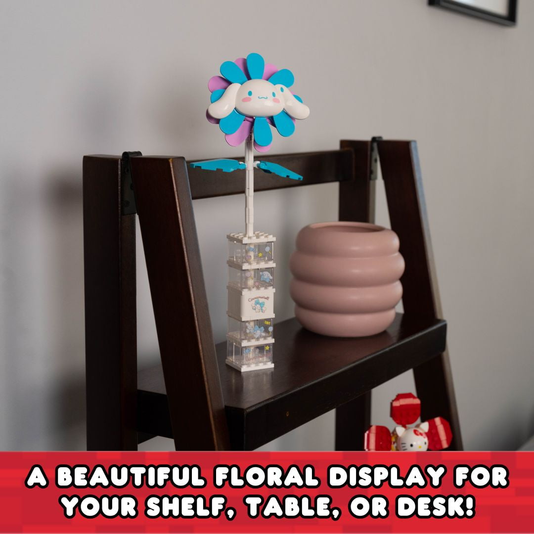 Brickcraft Cinnamoroll Flower & Vase (122 plastic pcs) – Sanrio Building Kit, Floral Décor & Modular Bouquet for Cute Home Display for Him or Her