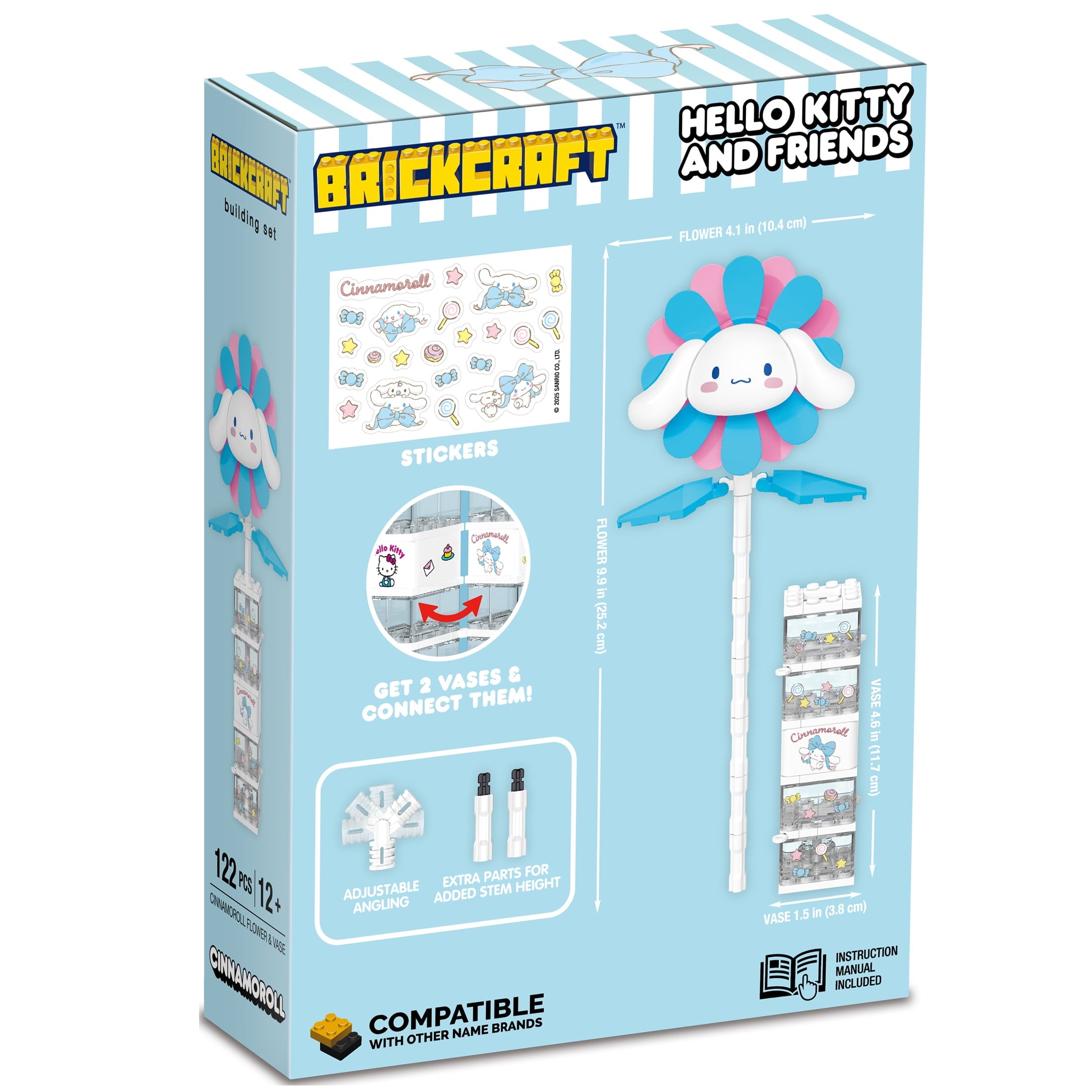 Brickcraft Cinnamoroll Flower & Vase (122 plastic pcs) – Sanrio Building Kit, Floral Décor & Modular Bouquet for Cute Home Display for Him or Her