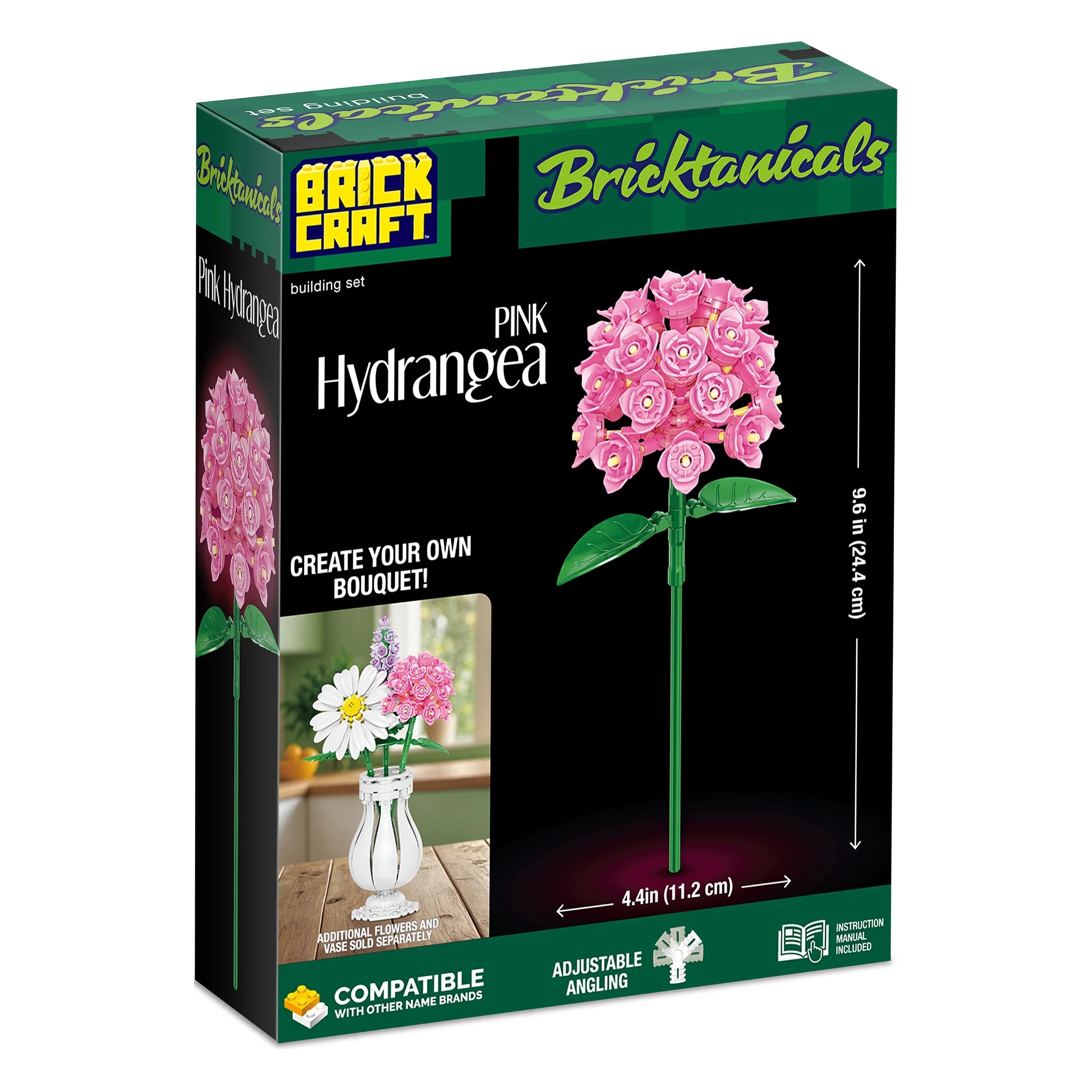 Brickcraft Pink Hydrangea Building Kit (121-Piece Set), Bricktanicals a Fux Flowers, Elegant Floral Display, Perfect for Gifting or Home Décor