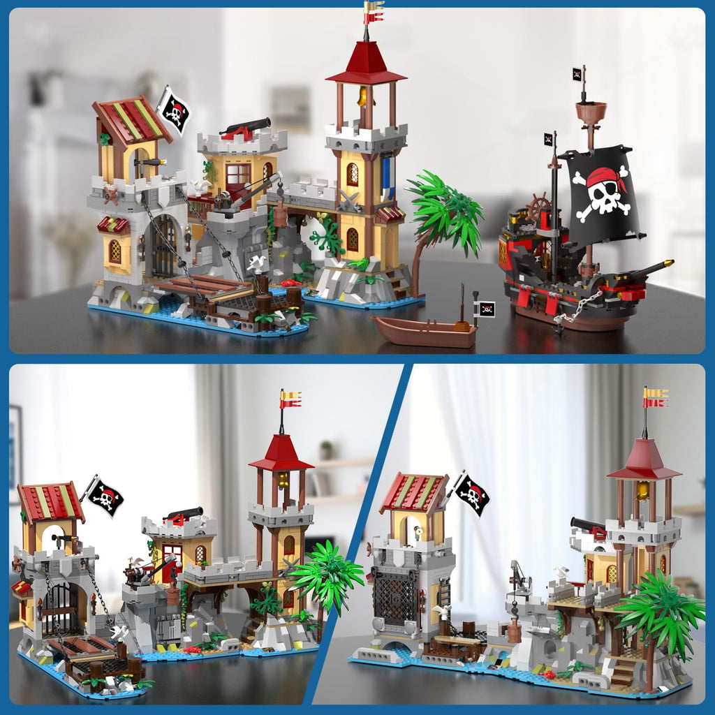 INSOON 1502-Piece Pirate Castle Building Set with LED Lights & 3 Modes, Transformable Ship Bay Model for Adults, Teens & Kids 10+