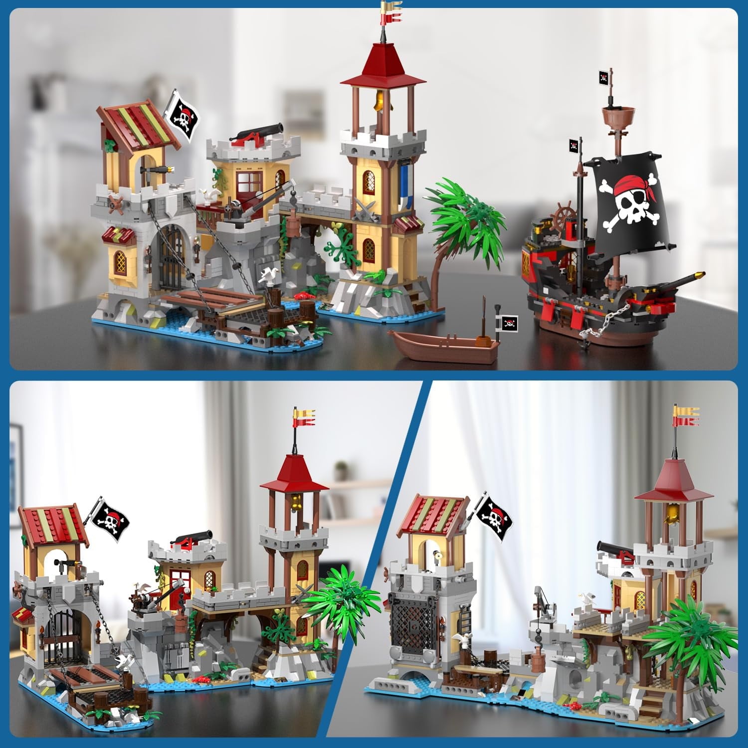 INSOON 1502-Piece Pirate Castle Building Set with LED Lights & 3 Modes, Transformable Ship Bay Model for Adults, Teens & Kids 10+