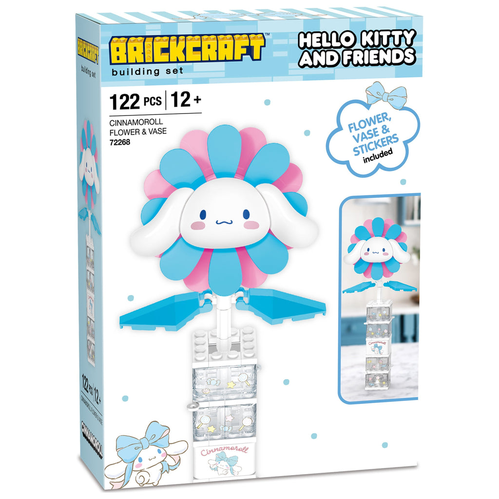 Brickcraft Cinnamoroll Flower & Vase (122 plastic pcs) – Sanrio Building Kit, Floral Décor & Modular Bouquet for Cute Home Display for Him or Her