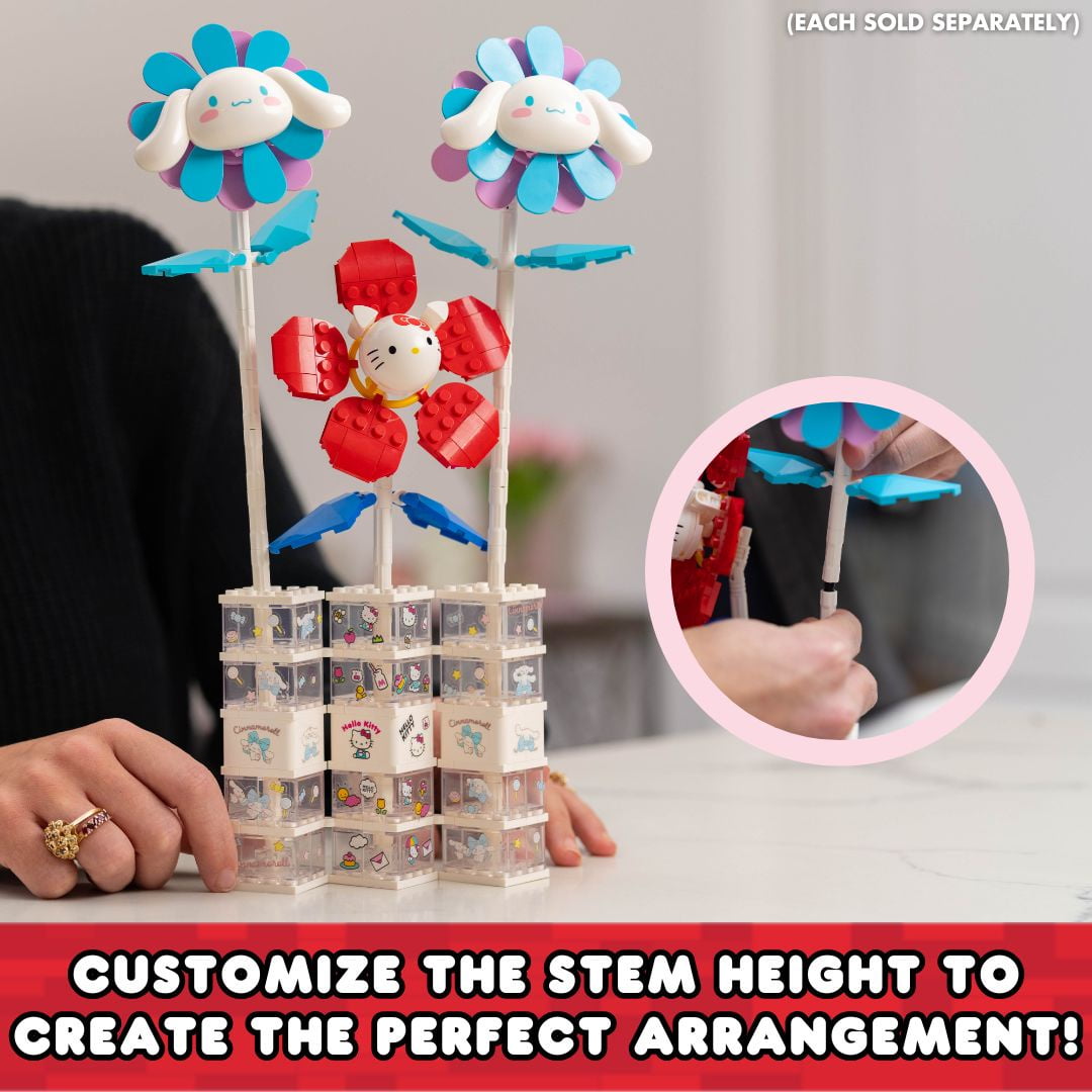 Brickcraft Cinnamoroll Flower & Vase (122 plastic pcs) – Sanrio Building Kit, Floral Décor & Modular Bouquet for Cute Home Display for Him or Her