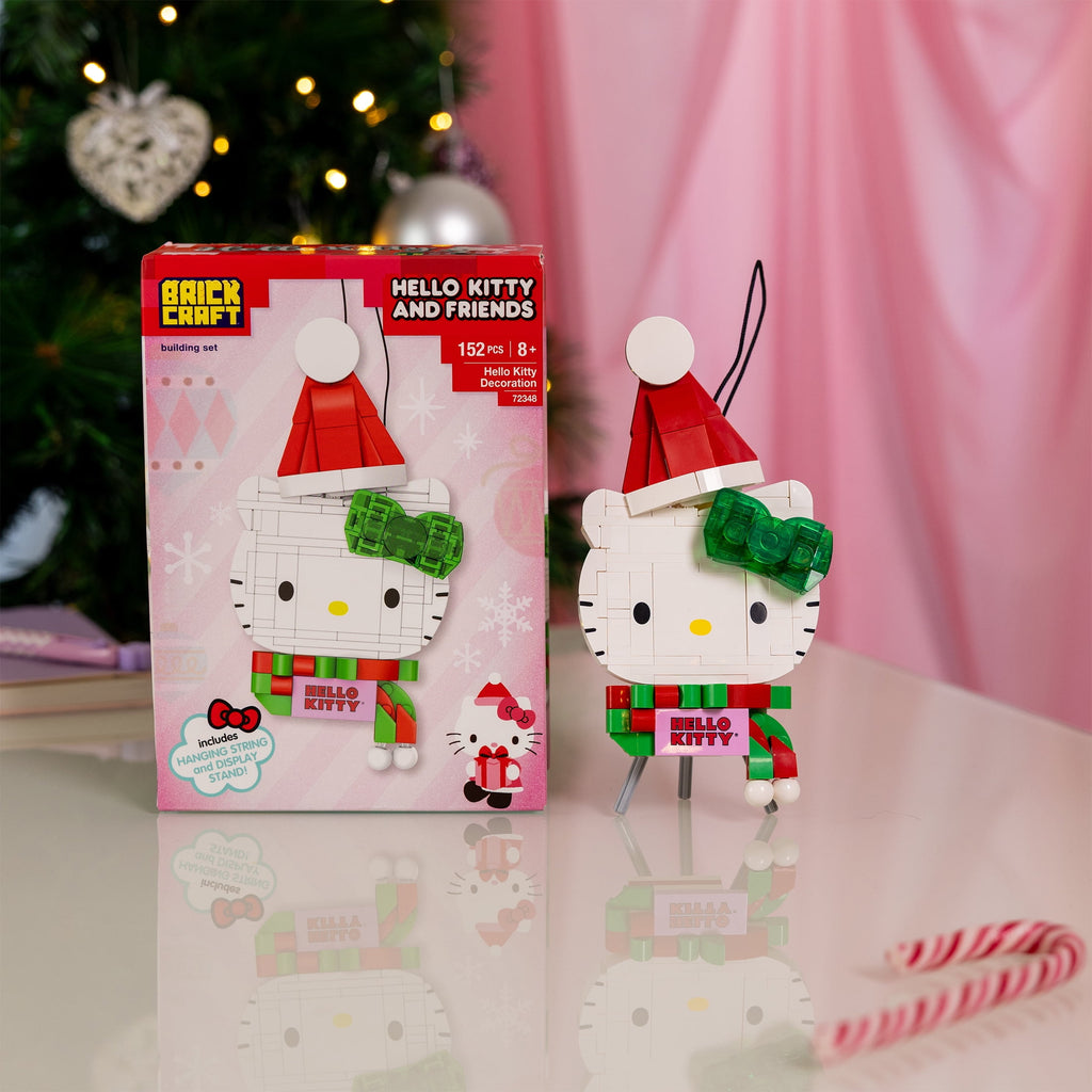 Brickcraft Hello Kitty Decoration Building Kit (152- Plastic Piece Set), Holiday Hello Kitty Brick Display, Collectible Sanrio Decoration with Stand