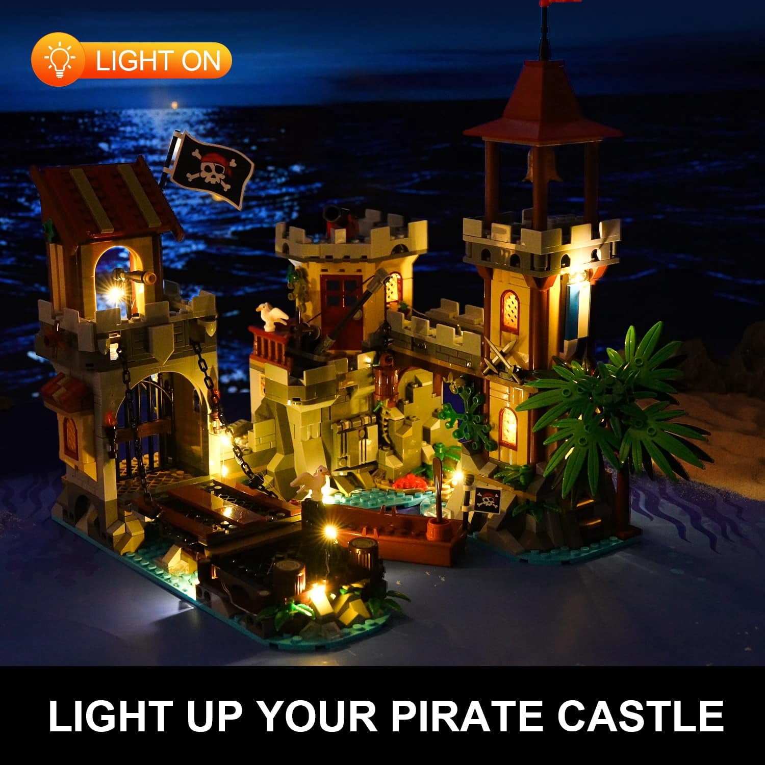 INSOON 1502-Piece Pirate Castle Building Set with LED Lights & 3 Modes, Transformable Ship Bay Model for Adults, Teens & Kids 10+